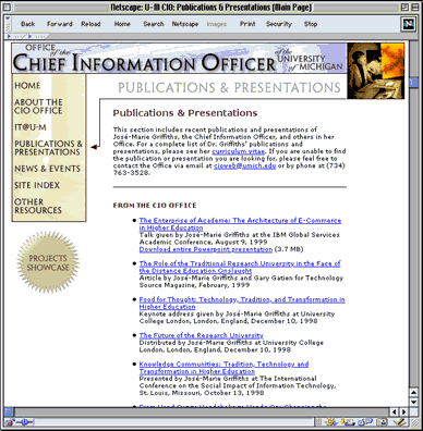 screenshot of the CIOweb site publications page