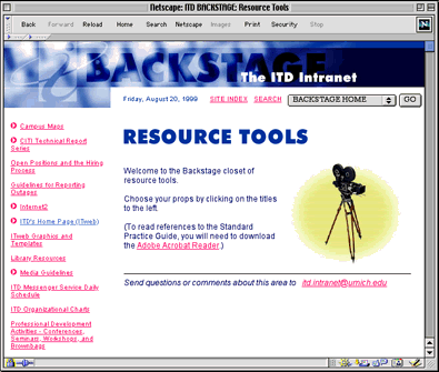 screenshot of the ITD Intranet site resource tools page
