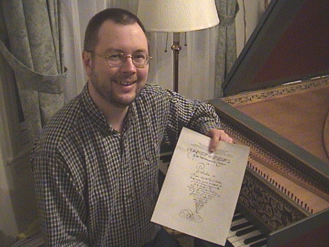 Bach's title page, with Bradley Lehman at the harpsichord