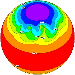 850 hPa temperature of the baroclinic wave at day 9