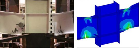 Figure 5: Comparison between experimental and model failure mode for RBS connection.