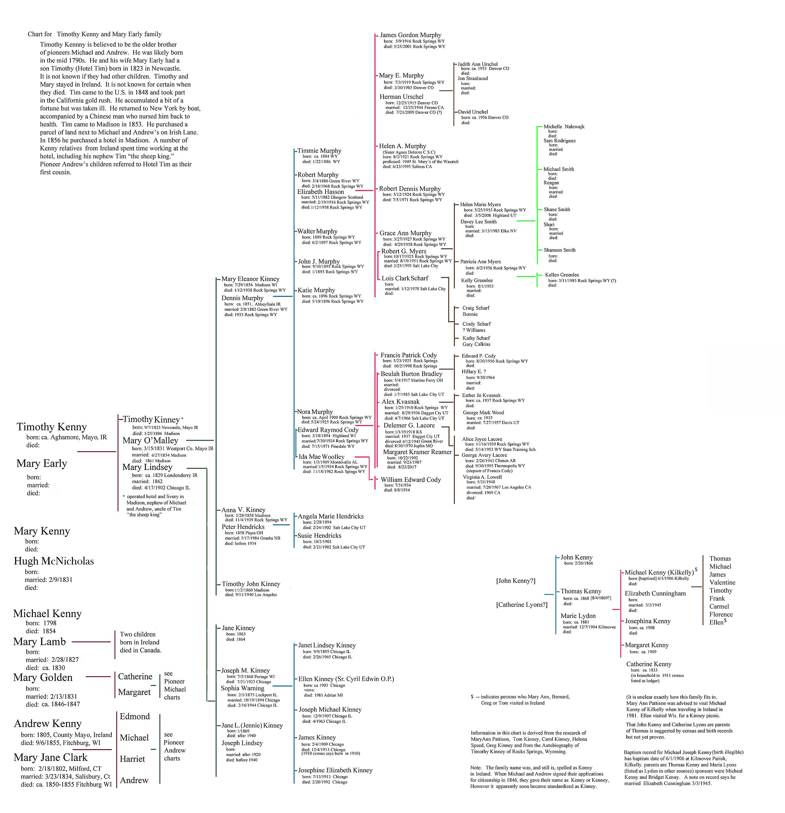 Kinney family charts - Tim Kinneys and Mayo families