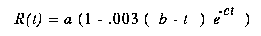 R(t)=a(1 - .003(b - t)e^(-ct))