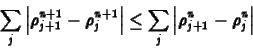 \begin{displaymath}
\sum_j\left\vert\rho^{n+1}_{j+1}-\rho^{n+1}_j\right\vert \le
\sum_j\left\vert\rho^n_{j+1} -\rho^n_j\right\vert
\end{displaymath}