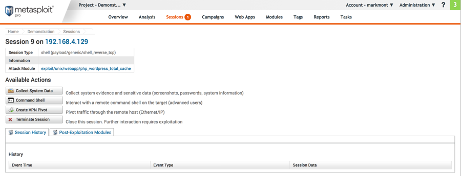 Screenshot of the session