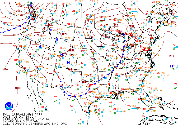 Surface map and fronts