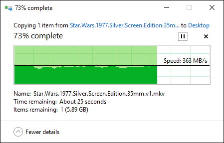 Win10 copy graph ~ 300 MiB/sec, 22 GiB file