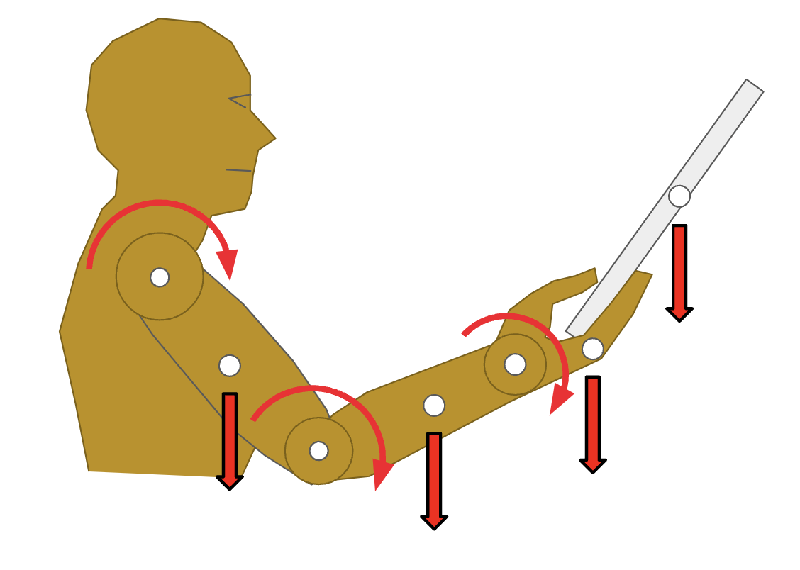 Worker holding eyepad with outstretched arm at eye level