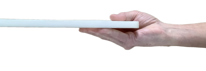 holding a tray between the fingers and thumb with an outstretched forearm