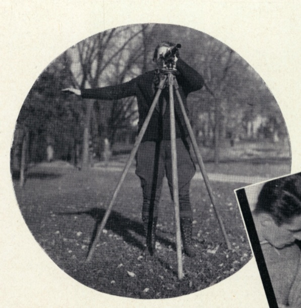 Something a bit unusual, a girl surveying.